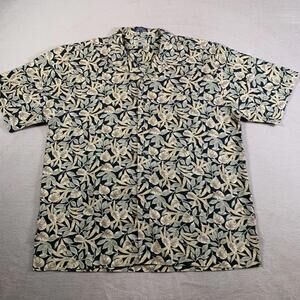 Cutter & Buck Floral Leaf Shirt Mens Large Linen Cotton Hawaiian‎ Camp Aloha VTG